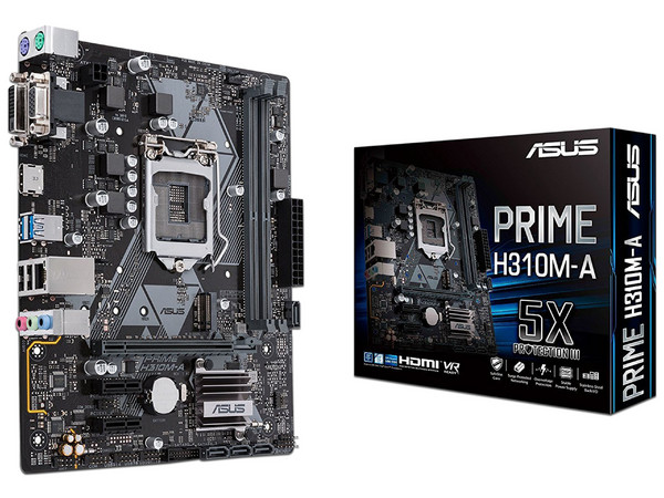 T. Madre ASUS PRIME H310M-A, Chipset Intel H310,
Soporta: Core i7 / i5 / i3 de 8va. Gen., Socket 1151,
Memoria: DDR4 2666/2400/2133 MHz, 32GB Max,
Integrado: Audio HD, Red,
USB 3.0, SATA 3.0 y M.2,
mATX, Ptos: 1xPCIE 3.0 x16, 2xPCIe2.0x1.