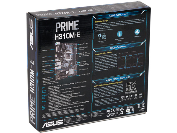 T. Madre ASUS PRIME H310M-E, Chipset Intel H310,
Soporta: Core i7 / i5 / i3 / Pentium / Celeron de 9na, 8va. Gen., Socket 1151,
Memoria: DDR4 2133MHz, 32GB Max,
Integrado: Audio HD, Red,
USB 3.0, SATA 3.0 y M.2,
Micro-ATX, Ptos: 1xPCIE 3.0 x16.