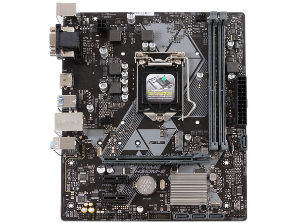 T. Madre ASUS PRIME H310M-E, Chipset Intel H310,
Soporta: Core i7 / i5 / i3 / Pentium / Celeron de 9na, 8va. Gen., Socket 1151,
Memoria: DDR4 2133MHz, 32GB Max,
Integrado: Audio HD, Red,
USB 3.0, SATA 3.0 y M.2,
Micro-ATX, Ptos: 1xPCIE 3.0 x16.