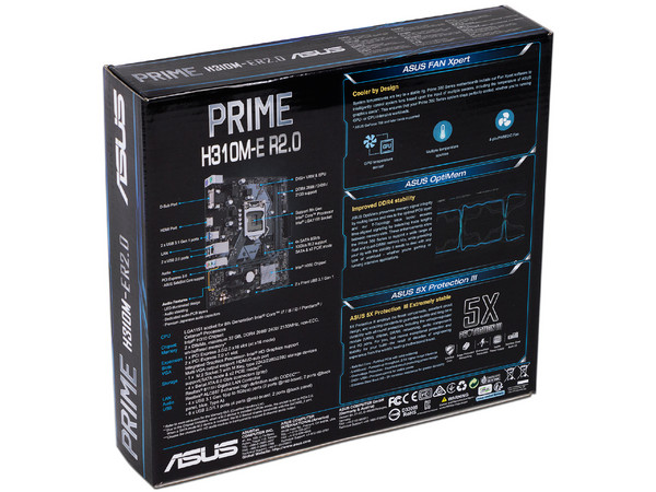 T. Madre Asus PRIME H310M-E R2.0, Chipset H310,
Soporta: Core i7/i5/i3/Pentium/Celeron de 8va. Gen. Socket 1151.
Memoria: DDR4 2666/2400/2133 MHz, 32GB Max,
Integrado: Audio HD, Red,
USB 3.0, SATA 3.0,
Micro-ATX, Ptos: 1xPCIE 3.0 x16, 2xPCIE 2.0 x1.