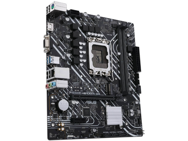 T. Madre ASUS PRIME H610M-K D4-CSM:
Chipset Intel H610,
Segmento: Básico,
Soporta Procesadores Intel Core 12va, 13va y 14va Gen, Socket 1700,
Memoria: DDR4 3200/2800/2133MHz, 64GB Max,
AudioHD, Red, USB 3.1 y SATA 3.0, M.2,
M-ATX, Ptos: 1xPCIE4.0x1