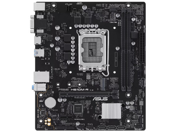 T. Madre ASUS Prime H610M-R:
Chipset Intel H610, 
Segmento: General,
Soporta: Procesador Intel Core 14va, 13va y 12va Gen, Socket 1700, 
RAM: DDR5 5600/5200/4800 MHz, 96GB Max, 
Audio HD, USB 3.2, SATA 3.0, M.2, 
Micro-ATX, Ptos: PCIe 4.0 x16.