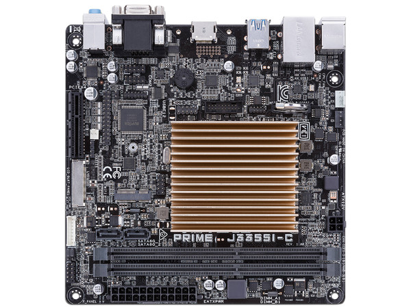 T. Madre Asus PRIME J3355I-C,
Procesador Integrado Intel Celeron  J3355,
Memoria: DDR3 1333/1066 MHz, 16 GB Max,
Integrado: Video Intel HD graphics, Audio, Red,
SATA 3.0,
Mini-ITX, Ptos: 1xPCIEx4.