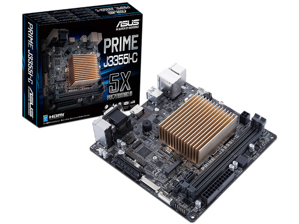 T. Madre Asus PRIME J3355I-C,
Procesador Integrado Intel Celeron  J3355,
Memoria: DDR3 1333/1066 MHz, 16 GB Max,
Integrado: Video Intel HD graphics, Audio, Red,
SATA 3.0,
Mini-ITX, Ptos: 1xPCIEx4.