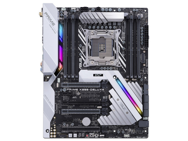 T. Madre ASUS PRIME X299-DELUXE, ChipSet Intel X299,
Soporta: Procesadores Intel Core X-Series de Socket 2066,
Memoria: DDR4 4133(O.C.)/3600(O.C.)/2400/2133 MHz, 64GB Max,
SATA 3.0, USB 3.0,
Red Gigabit,
Ptos: 3xPCIE3.0 x16,
ATX