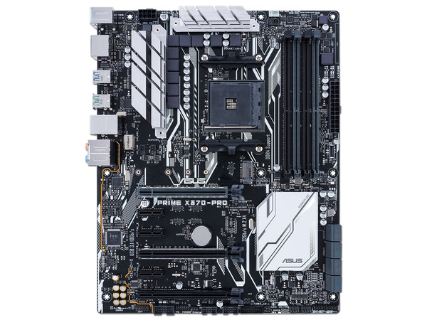 T. Madre ASUS PRIME X370-PRO, ChipSet AMD X370, 
Soporta: AMD Ryzen/ Athlon / 7ma Gen A-Series de Socket AM4,
Memoria: DDR4 3200(O.C.)/2400/2133 MHz, 64GB Max,
Integrado: Audio HD, Red, USB 3.1 y SATA 3.0, 
ATX, Ptos: 2xPCIEx16, 3xPCIEx1.