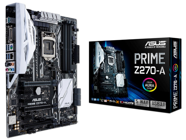 T. Madre ASUS PRIME Z270-A, Chipset Intel Z270,
Soporta: Core i7 / i5 / i3 de 7ma Gen., Socket 1151,
Memoria: DDR4 3866(O.C.)/3000(O.C.)/2133 MHz, 64GB Max,
Integrado: Audio HD, Red,
USB 3.1, SATA 3.0, M.2,
ATX, Ptos: 2xPCIE 3.0 x16.