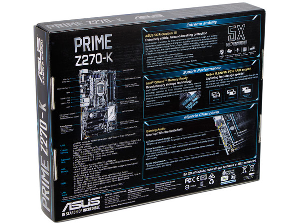 T. Madre ASUS PRIME Z270-K, Chipset Intel Z270,
Soporta: Core i7 / i5 / i3 de 7ma Gen., Socket 1151,
Memoria: DDR4 3866(O.C.)/3000(O.C.)/2133 MHz, 64GB Max,
Integrado: Audio HD, Red,
USB 3.1, SATA 3.0, M.2,
ATX, Ptos: 2xPCIE 3.0 x16.