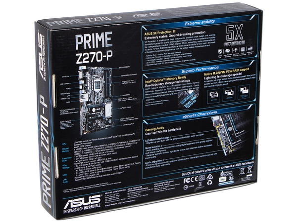 T. Madre Asus PRIME Z270-P, ChipSet Intel Z270, 
Soporta: Core i7/Core i5/Core i3 de 7ma Gen Socket 1151,
Memoria: DDR4 3866(O.C.) / 3200(O.C.) / 2133 MHz, 64GB Max,
Integrado: Audio HD, Red,
USB 3.0, SATA 3.0, M.2, 
ATX, Ptos: 2xPCIE3.0x16,