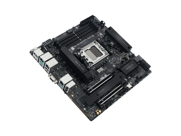 T. Madre ASUS Pro WS B850M-ACE SE: 
Chipset AMD B850, 
Segmento: Alto,
Soporta: Procesadores AMD Serie 9000, 8000 y 7000, Socket AM5,
Memoria: DDR5 8000/5600/4800MHz, 256GB Max,
Integrado: USB C, M.2, 
Micro ATX, Ptos: 1xPCIE5.0x16, 1xPCIE4.0x16.