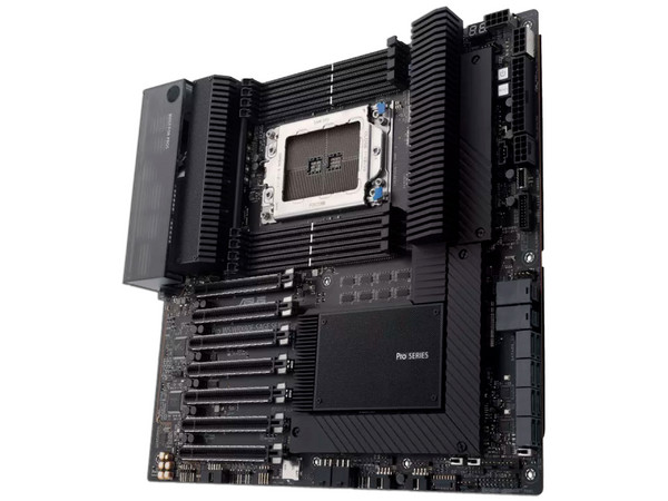 T. Madre Asus Pro WS WRX80E-SAGE SE WIFI II:
Chipset AMD WRX80, Soporta: AMD Ryzen Threadripper, 
Socket sWRX8, 
Memoria: DDR4 7200/6400/4800MHz, 2048GB Max, 
Integrado: AudioHD, Red, 
USB 3.2, SATA 3.0, M.2, 
E-ATX, Ptos: 4xPCIE4.0x16.