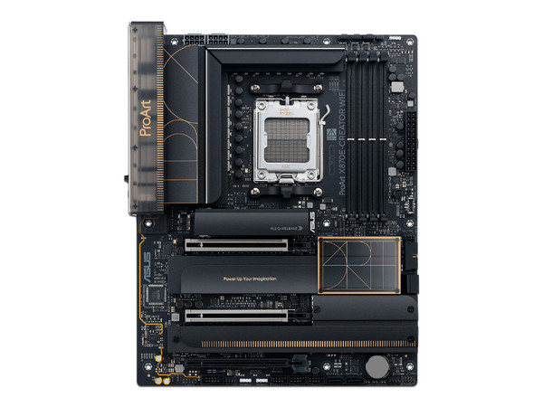 T. Madre ASUS ProArt X870E-Creator WiFi:
Chipset AMD X870E, 
Segmento: Alto/Gamer,
Soporta AMD 8000 y 9000 Series, Socket AM5, 
RAM: DDR5 8000MHz/7200HMz/6400MHz, Máx 192GB, 
Audio HD, Red, USB y SATA 3.0, M.2, ATX, 
Ptos: 1xPCIe5.0x16, 2xPCIe4.0x16