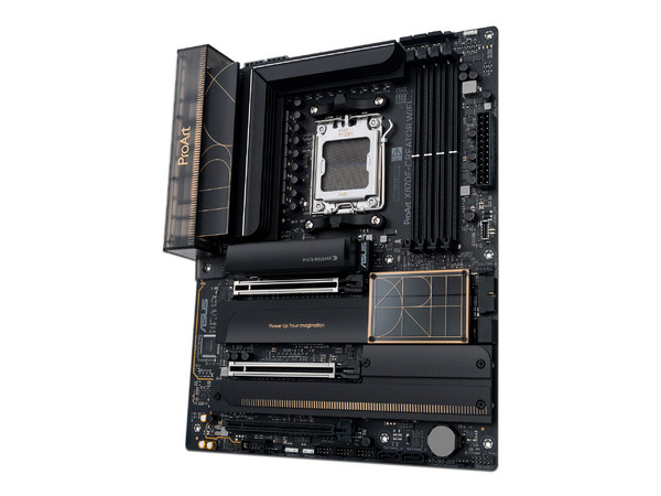 T. Madre ASUS ProArt X870E-Creator WiFi:
Chipset AMD X870E, 
Segmento: Alto/Gamer,
Soporta AMD 8000 y 9000 Series, Socket AM5, 
RAM: DDR5 8000MHz/7200HMz/6400MHz, Máx 192GB, 
Audio HD, Red, USB y SATA 3.0, M.2, ATX, 
Ptos: 1xPCIe5.0x16, 2xPCIe4.0x16