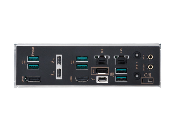 T. Madre ASUS PROART Z890-CREATOR WIFI:
Chipset Intel Z890,
Segmento: Alto/Gamer,
Soporta: Procesadores Intel Core Ultra (Serie 2), Socket LGA 1851,
RAM: DDR5 8666/6400MHz, 192GB Máx,
AudioHD, Red, Wi-Fi, USB y SATA,
M.2, ATX, Ptos: 2xPCIE5.0x16