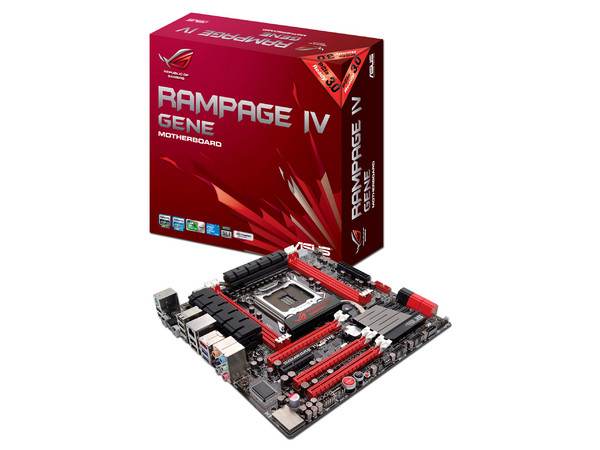 T. Madre ASUS RAMPAGE IV GENE, ChipSet Intel X79,
Soporta: Core i7 de Socket 2011,
Memoria: DDR3 2400(O.C.)/1333/1066 MHz, 32GB Max,
Integrado: Audio HD, Red,
USB 3.0 y SATA 3.0,
ATX, Ptos: 3xPCIE 3.0 X16, 1xPCIEX8