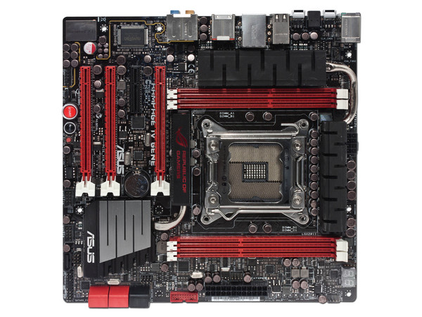 T. Madre ASUS RAMPAGE IV GENE, ChipSet Intel X79,
Soporta: Core i7 de Socket 2011,
Memoria: DDR3 2400(O.C.)/1333/1066 MHz, 32GB Max,
Integrado: Audio HD, Red,
USB 3.0 y SATA 3.0,
ATX, Ptos: 3xPCIE 3.0 X16, 1xPCIEX8