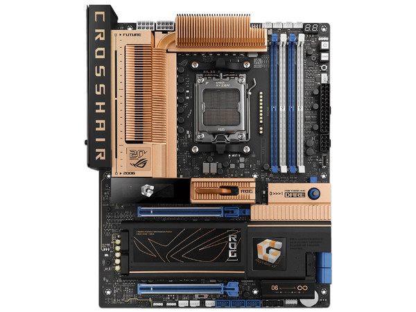 T. Madre ASUS ROG CROSSHAIR 2006 X870E Edición Especial:
Chipset AMD X870E,
Segmento: Alto,
Soporta: AMD Ryzen 7ma, 8va y 9na Gen, Socket AM5, 
Memoria: DDR5 9200+MT/s, Máx. 256GB, 
Integrado: AudioHD, Wi-Fi 7, USB 3.2, 
SATA, M.2, ATX, 2xPCIE5.0x1