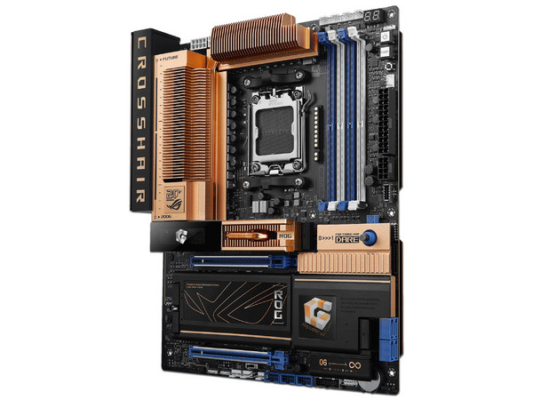 T. Madre ASUS ROG CROSSHAIR 2006 X870E Edición Especial:
Chipset AMD X870E,
Segmento: Alto,
Soporta: AMD Ryzen 7ma, 8va y 9na Gen, Socket AM5, 
Memoria: DDR5 9200+MT/s, Máx. 256GB, 
Integrado: AudioHD, Wi-Fi 7, USB 3.2, 
SATA, M.2, ATX, 2xPCIE5.0x1