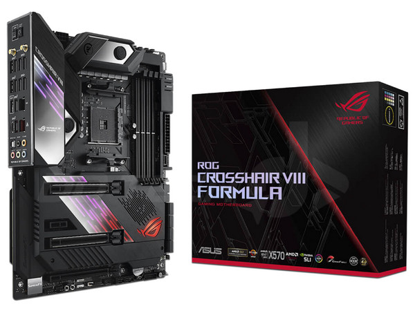T. Madre Asus ROG Crosshair VIII Formula, Chipset AMD x570, Soporta: AMD Ryzen 3a y 2a Generación, Socket AM4, Memoria: DDR4 4800(OC)/3600(OC)/2133MHz, 128GB Max, Integrado: Audio HD, Red, USB 3.1 y SATA 3.0, ATX, Ptos: 3xPCIE4.0x16, 1xPCIE4.0x1.