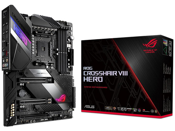 T. Madre ASUS ROG Crosshair VIII Hero, ChipSet AMD X570,
Soporta: AMD Ryzen 3ra y 2da Generación,
Memoria: DDR4 4800(O.C)/ 2800(O.C.) /2133MHz, 128GB Max,
Integrado: Audio HD, Red, USB 3.1,
ATX, Ptos: 3xPCIEx16, 1xPCIEx1.