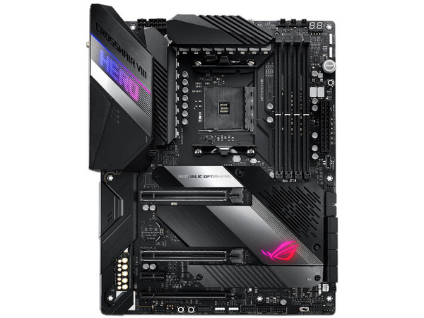 T. Madre ASUS ROG Crosshair VIII Hero, ChipSet AMD X570,
Soporta: AMD Ryzen 3ra y 2da Generación,
Memoria: DDR4 4800(O.C)/ 2800(O.C.) /2133MHz, 128GB Max,
Integrado: Audio HD, Red, USB 3.1,
ATX, Ptos: 3xPCIEx16, 1xPCIEx1.