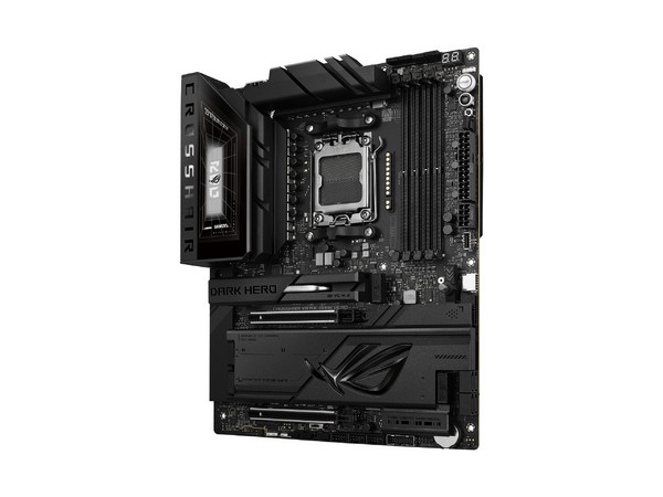 T. Madre ASUS ROG CROSSHAIR X870E DARK HERO:
Chipset AMD X870E,
Segmento: Alto,
Soporta: AMD Ryzen 7ma, 8va y 9na Gen, Socket AM5, 
Memoria: DDR5 8000/ 6600/ 4800MHz, Máx. 256GB, 
Integrado: AudioHD, Wi-Fi 7, USB C, M.2, 
ATX, Puertos: 2xPCIE5.0x16