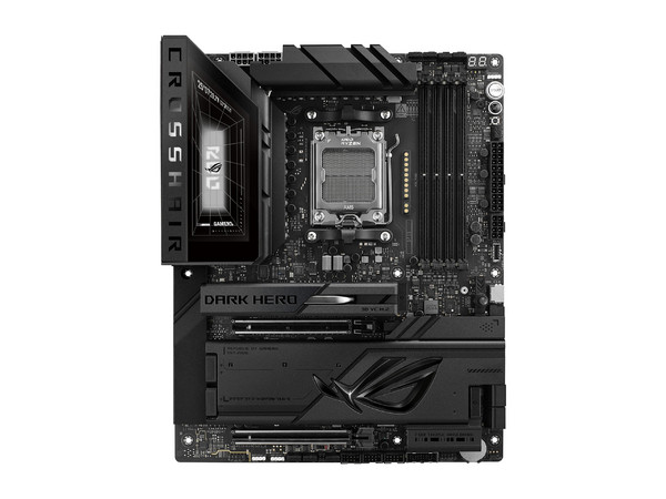 T. Madre ASUS ROG CROSSHAIR X870E DARK HERO:
Chipset AMD X870E,
Segmento: Alto,
Soporta: AMD Ryzen 7ma, 8va y 9na Gen, Socket AM5, 
Memoria: DDR5 8000/ 6600/ 4800MHz, Máx. 256GB, 
Integrado: AudioHD, Wi-Fi 7, USB C, M.2, 
ATX, Puertos: 2xPCIE5.0x16