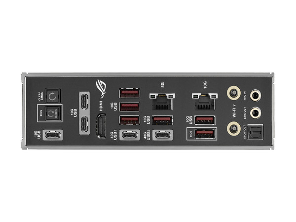 T. Madre ASUS ROG CROSSHAIR X870E DARK HERO:
Chipset AMD X870E,
Segmento: Alto,
Soporta: AMD Ryzen 7ma, 8va y 9na Gen, Socket AM5, 
Memoria: DDR5 8000/ 6600/ 4800MHz, Máx. 256GB, 
Integrado: AudioHD, Wi-Fi 7, USB C, M.2, 
ATX, Puertos: 2xPCIE5.0x16