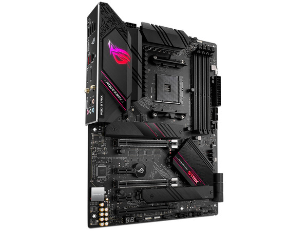 T. Madre ASUS ROG STRIX B550-E GAMING, ChipSet AMD B550,
Soporta: AMD Ryzen de 3era Gen, Socket AM4,
Memoria: DDR4 5100(OC)/4266(OC)/2133 MHz, 128GB Max,
Integrado: Audio HD, Red,
USB 3.2 y SATA 3.0,
ATX, Ptos: 2xPCIE4.0X16, 2xPCIE3.0X16, 2xPCIE3.0X