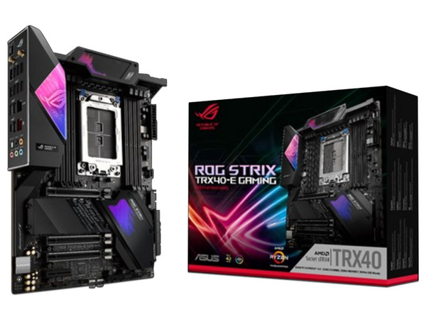 T. Madre ASUS ROG STRIX TRX40-E GAMING, Chipset AMD TRX40,
Soporta: AMD Ryzen Threadripper 3ra Gen, 
Memoria: DDR4 4666/3200/2133 MHz, 256GB Máx,
Integrado: Audio HD,
Red Intel Wi-Fi 6 AX200, USB 3.1, 
ATX, Ptos: 2x PCIE4.0x16.