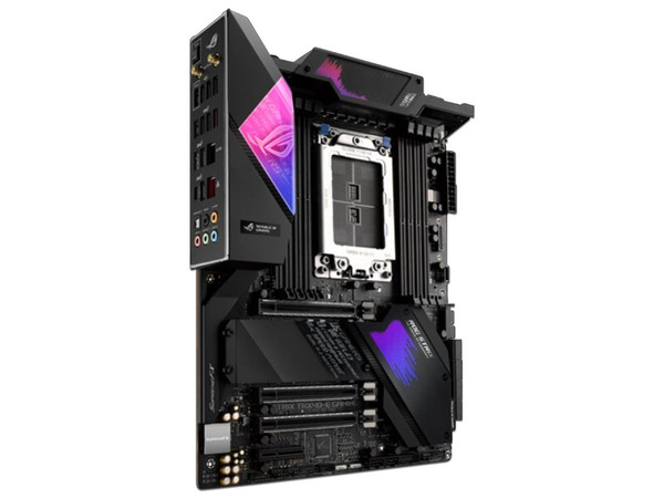 T. Madre ASUS ROG STRIX TRX40-E GAMING, Chipset AMD TRX40,
Soporta: AMD Ryzen Threadripper 3ra Gen, 
Memoria: DDR4 4666/3200/2133 MHz, 256GB Máx,
Integrado: Audio HD,
Red Intel Wi-Fi 6 AX200, USB 3.1, 
ATX, Ptos: 2x PCIE4.0x16.
