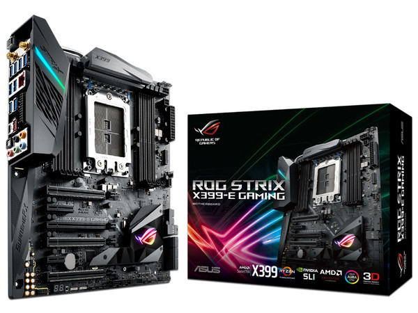 T. Madre Asus ROG STRIX X399-E GAMING, ChipSet AMD X399,
Soporta: Procesadores AMD Ryzen de Socket TR4,
Memoria: DDR4 3600(O.C.)/2400/2133 MHz, 128 GB Max,
SATA 3.0, USB 3.0,
Integrado: Audio HD, Red Gigabit,
Ptos: 4xPCIEX163.0, E-ATX