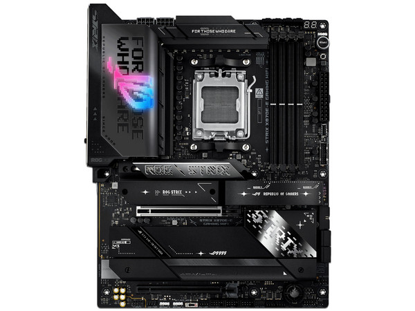 T. Madre ASUS ROG STRIX X870E-E GAMING WIFI,
Chipset AMD X870E,
Segmento: Alto/Gamer,
Soporta: Procesadores AMD Serie 9000, 8000 y 7000, Socket AM5,
RAM: DDR5 8400/8000 MHz, 192GB Max,
Wi-Fi 7, USB-C 3.2, M.2,
ATX, Ptos: 1xPCIe5.0x16, 1xPCIe4.0x16.