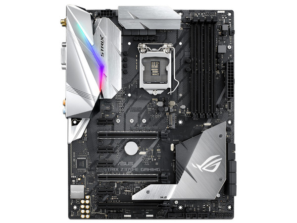 T. Madre ASUS ROG STRIX Z370-E GAMING, Chipset Intel Z370,
Soporta: Core i7 / i5 / i3 de 8va Gen., Socket 1151,
Memoria: DDR4 4000(O.C.)/3000(O.C.)/2133 MHz, 64GB Max,
Integrado: Audio HD, Red,
USB 3.1, SATA 3.0, M.2,
ATX, Ptos: 4xPCIE 3.0 x16.