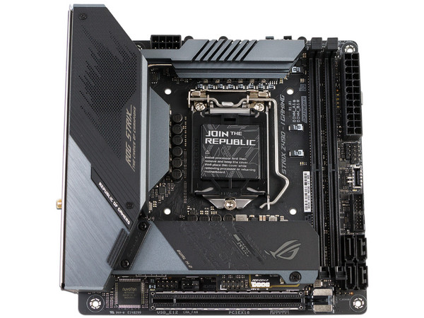 T. Madre Asus ROG STRIX Z490-I GAMING, Chipset Intel Z490,
Soporta: 10 ma. Gen de Intel Core, Pentium, Gold, Celeron.
Memoria: DDR4 4800(OC)/3000/2133 MHz, 64GB Max,
Integrado: Audio, Red, USB 3.2 y SATA 3.0, Mini-ITX,
Ptos: 1xPCIE 3.0x16.