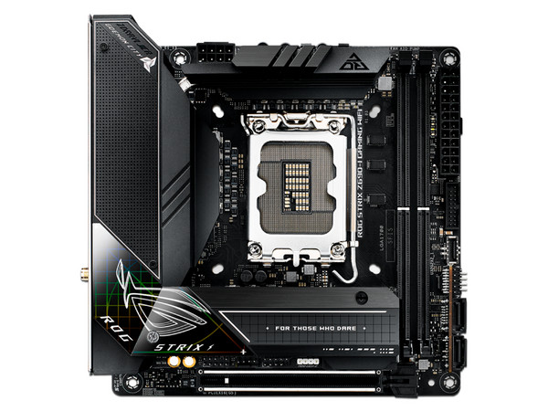 T. Madre Asus ROG STRIX Z690 I GAMING WIFI, Chipset Intel Z690,
Soporta Procesador Intel de 13a y 12va generación, Socket 1700,
Memoria:DDR5 6400(OC)/5600(OC)/4800  MHz, 64GB Max, 
Integrado: Audio HD, Wi-Fi 6, USB 3.2, M.2, 
Mini ITX, 1xPCIEx16