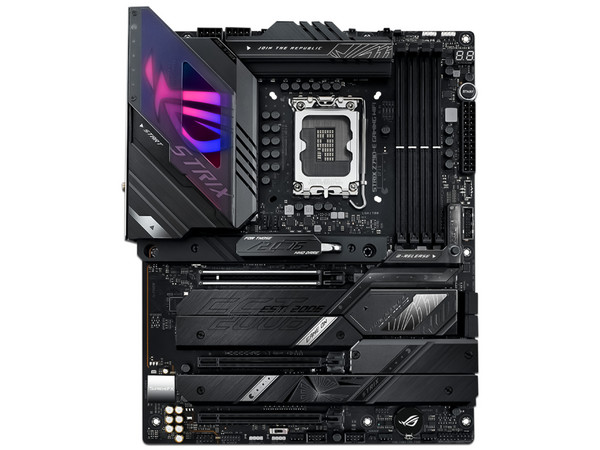 T. Madre ASUS ROG Strix Z790-E WIFI DDR5, Chipset Intel Z790,
Soporta: Intel 12va y 13va Generación, Socket 1700,
Memoria: DDR5 7800/6400/4800MHz, 192GB Max,
Integrado: AudioHD, Red, USB 3.2 y SATA 3.0, M.2,
ATX, Ptos: 1xPCIE5.0x16, 2xPCIE4.0x1.