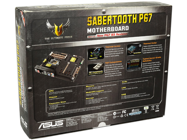 T. Madre ASUS Sabertooth P67-B3, ChipSet Intel P67 Exp.,
Soporta: Core i7/i5/i3 de Socket 1155,
Integrado: Audio HD, Red,
USB 3.0 y SATA 3.0,
Memoria: DDR3 1866/1800MHz, 32GB Max,
ATX, Ptos: 2xPCIEX16, 3xPCIEX1