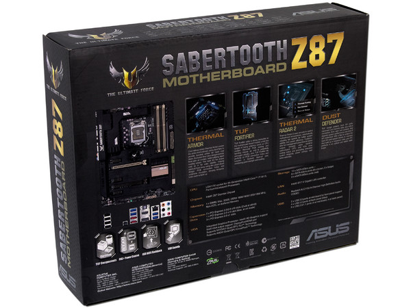 T. Madre ASUS Sabertooth Z87, ChipSet Intel Z87 Exp.,
Soporta: Core i7/i5/i3 de Socket 1150,
Memoria: DDR3 1866/1600/1333 MHz, 32GB Max,
Integrado: Audio HD, Red,
USB 3.0 y SATA 3.0,
ATX, Ptos: 2xPCIE 3.0 X16, 3xPCIEX1