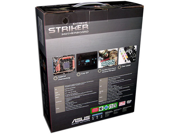 Tarjeta Madre ASUS Striker Extreme,
ChipSet NVIDIA nForce 680i SLI,
Soporta: Socket 775, Quad-Core/CoreTM Extreme,
Memoria: DDR2 800/667/533, 4 Bancos, 8GB Max,
Integrado: Audio 8 CH, Dual Gigabit LAN,
Diseño: ATX