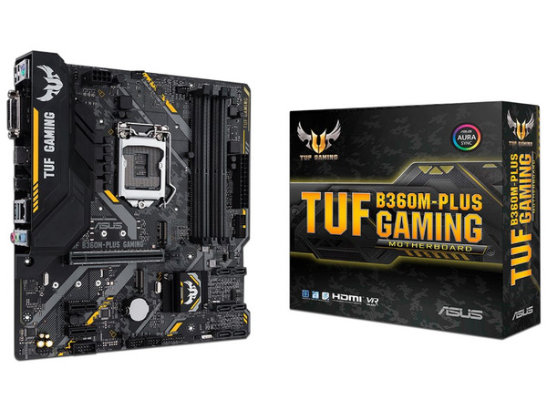 T. Madre ASUS TUF B360M-PLUS GAMING, Chipset Intel B360,
Soporta: Intel Core i7 / i5 / i3 de 8va Gen., Socket 1151,
Memoria: DDR4 2666/2400/2133 MHz, 64GB Max,
Integrado: Audio HD, Red,
USB 3.1 y SATA 3.0, M.2,
Micro-ATX, Ptos: 1xPCIEx16