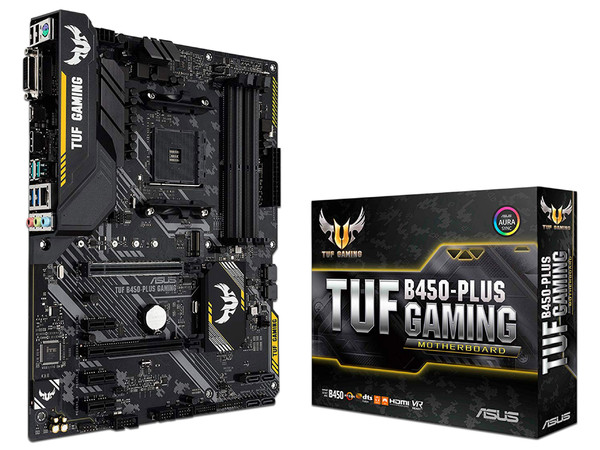 T. Madre ASUS TUF B450-PLUS Gaming, ChipSet AMD B450,
Soporta: AMD Ryzen 1ra y 2nda Generación,
Memoria: DDR4 3200(O.C.) / 2666 / 2133 MHz, 64GB Max,
Integrado: Audio HD, Red, USB 3.0 y SATA 3.0,
ATX, Ptos: 3xPCIEx16, 3xPCIEx1.