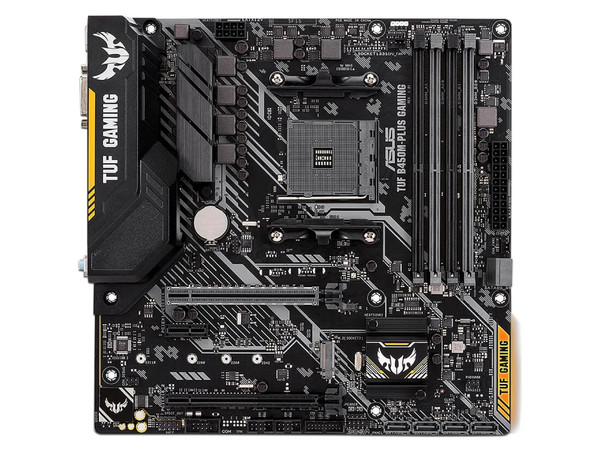 T. Madre ASUS TUF B450M-PLUS GAMING, Chipset AMD B450,
Soporta: Procesador AMD Ryzen de 2ª Gen/7ª Gen A-series,
Memoria: DDR4 3200(O.C.)/2400/2133 MHz, 64GB Max,
Integrado: Audio HD, Red,
USB 3.0, SATA 3.0,
Micro-ATX, Ptos: 2xPCIEx16 1xPCIEx1.
