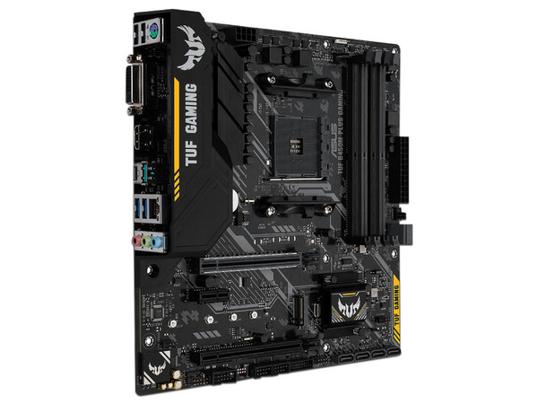 T. Madre ASUS TUF B450M-PLUS GAMING, Chipset AMD B450,
Soporta: Procesador AMD Ryzen de 2ª Gen/7ª Gen A-series,
Memoria: DDR4 3200(O.C.)/2400/2133 MHz, 64GB Max,
Integrado: Audio HD, Red,
USB 3.0, SATA 3.0,
Micro-ATX, Ptos: 2xPCIEx16 1xPCIEx1.
