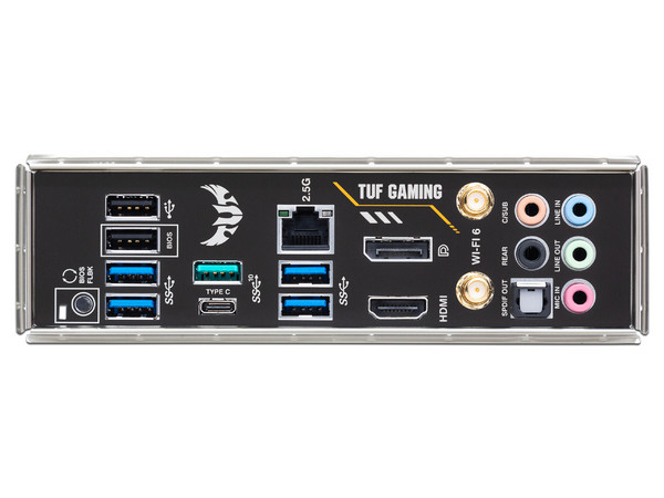 T. Madre Asus TUF GAMING B550-PLUS (Wi-Fi), 
Chipset AMD B550, Soporta: Procesador AMD Ryzen Series 5000,4000 G y 3000,
Memoria: DDR4 4600(OC)/3200/2133 MHz, 128GB Max, 
Integrado: Audio HD, Red, USB 3.2, SATA 3.0, M.2, ATX, Ptos: 2xPCIEx16, 3xPCIEx1.
