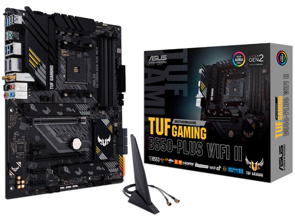 T. Madre ASUS TUF GAMING B550-PLUS WIFI II,
Chipset AMD B550,
Segmento: Medio,
Soporta: AMD Ryzen 3ra, 2da y 1ra Gen.,
Memoria: DDR4 4866 / 3200 / 2133 MHz, 128GB Máx.,
Integrado: Audio HD, Red, USB 3.0, M.2,
ATX, Ptos: 1xPCIEx16, 1xPCIEx1.