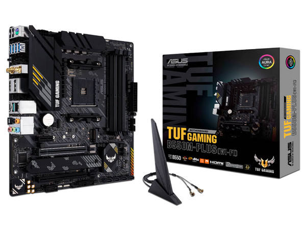 T. Madre Asus TUF GAMING B550M-PLUS (WI-FI), 
Chipset AMD B550,
Segmento Alto/Gamer,
Soporta: Procesador AMD Ryzen 3a Gen, Socket AM4,
DDR4 4400/ 3200/ 2133 MHz, 128GB Max,
Audio HD, Red, USB 3.2, SATA 3.0, M.2,
Micro-ATX, Ptos: 2xPCIEx16, 1xPCIEx1