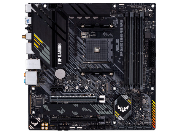 T. Madre Asus TUF Gaming B550M-PLUS (WI-FI II), 
Chipset AMD B550,
Segmento: Medio/Gamer,
AMD Ryzen 3ra a 5ta Gen, Socket AM4,
RAM: DDR4 4866(OC)/ 3600/ 2133 MHz, 128GB Max, 
Audio HD, WiFi, USB 3.2, SATA 3.0, M.2, 
Micro-ATX, 2xPCIEx16, 1xPCIEx1