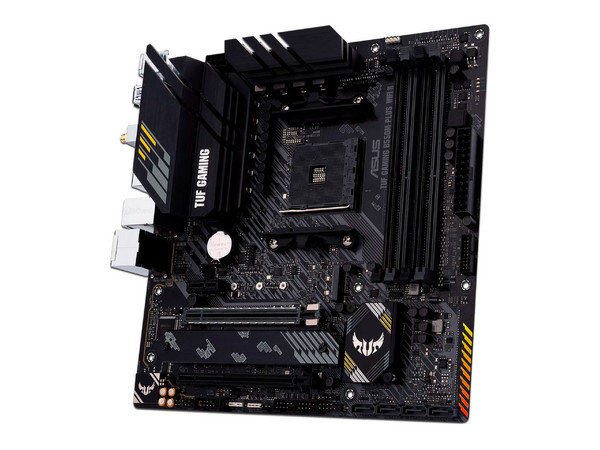 T. Madre Asus TUF Gaming B550M-PLUS (WI-FI II), 
Chipset AMD B550,
Segmento: Medio/Gamer,
AMD Ryzen 3ra a 5ta Gen, Socket AM4,
RAM: DDR4 4866(OC)/ 3600/ 2133 MHz, 128GB Max, 
Audio HD, WiFi, USB 3.2, SATA 3.0, M.2, 
Micro-ATX, 2xPCIEx16, 1xPCIEx1