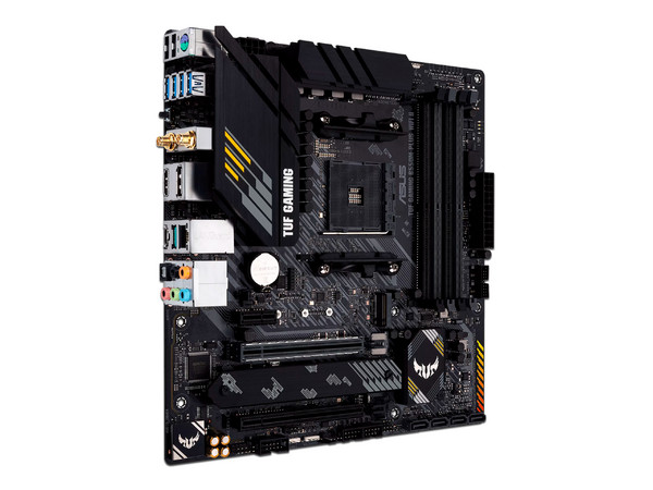 T. Madre Asus TUF Gaming B550M-PLUS (WI-FI II), 
Chipset AMD B550,
Segmento: Medio/Gamer,
AMD Ryzen 3ra a 5ta Gen, Socket AM4,
RAM: DDR4 4866(OC)/ 3600/ 2133 MHz, 128GB Max, 
Audio HD, WiFi, USB 3.2, SATA 3.0, M.2, 
Micro-ATX, 2xPCIEx16, 1xPCIEx1